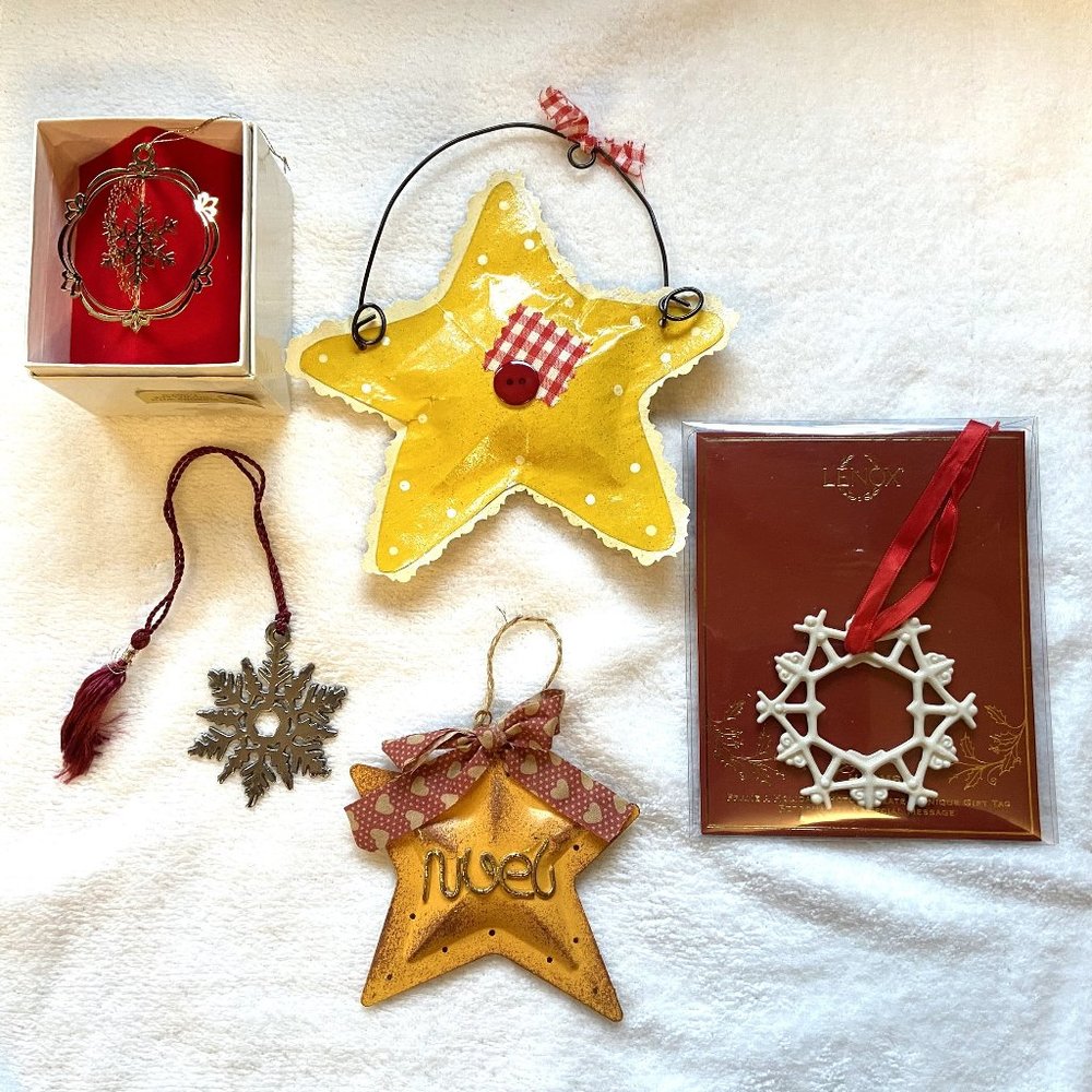 Vintage Lot of 5 Unique Star & Snowflake Ornaments
